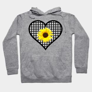 Black and White Gingham Heart with Yellow Daisy Hoodie